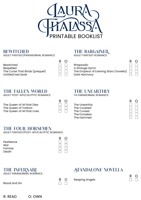 Printable Booklist | Laura Thalassa
